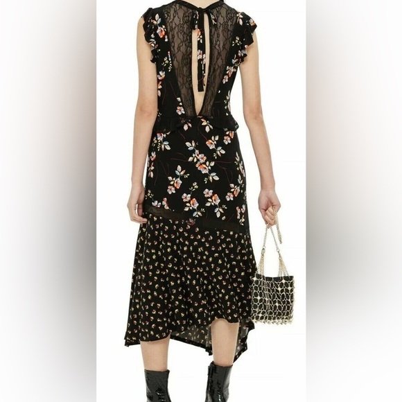 Topshop WOMEN Size 6US, 10UK Lace Mix Floral Spring Midi Dress - Picture 3 of 6